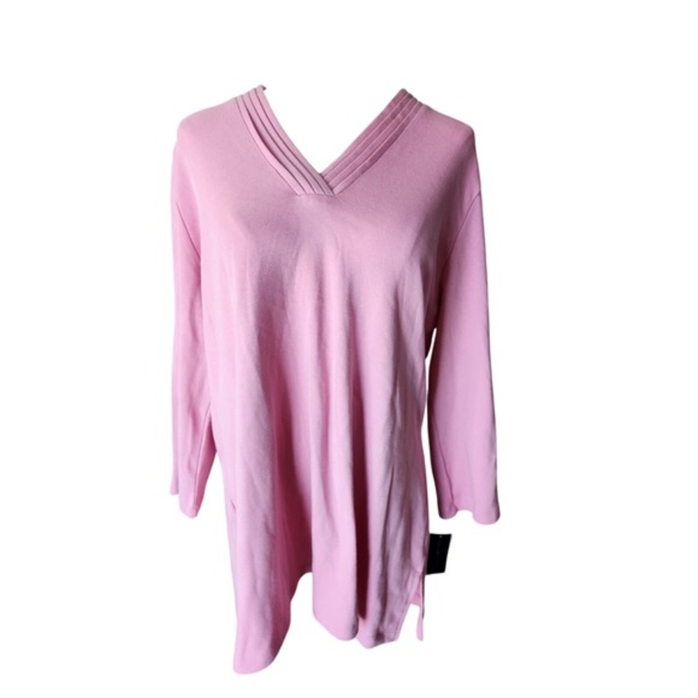 KAREN SCOTT Pink V‎ Neck Pleated Detail Tunic Top Women Size L
